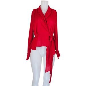 Venus Red Wrap Style Flutter Hem Business Date Night Blouse Women's 12 NWOT